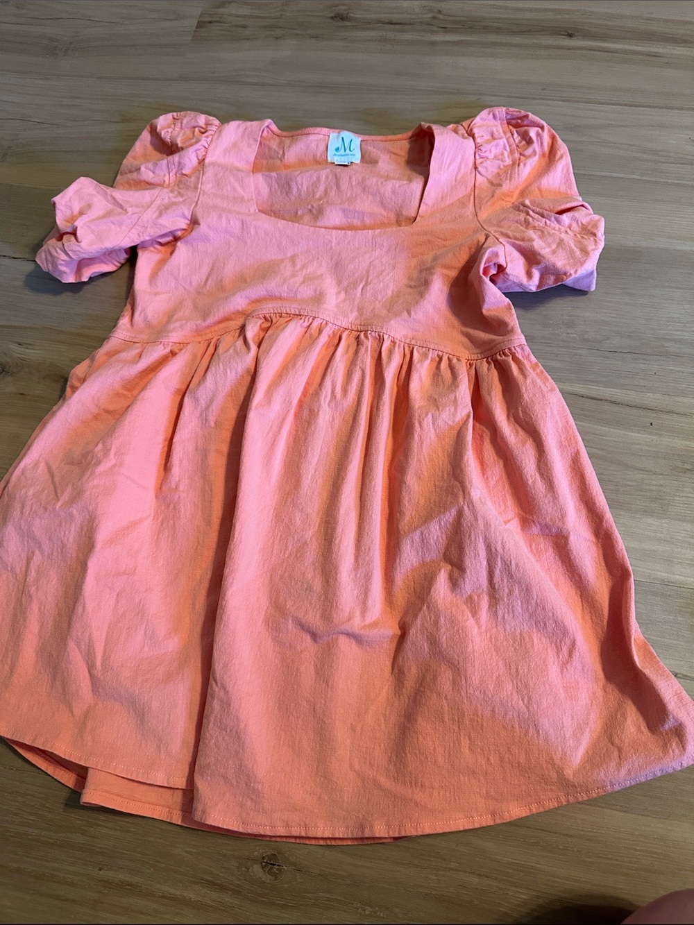 Puff-Sleeve Mini Dress in Coral Pink